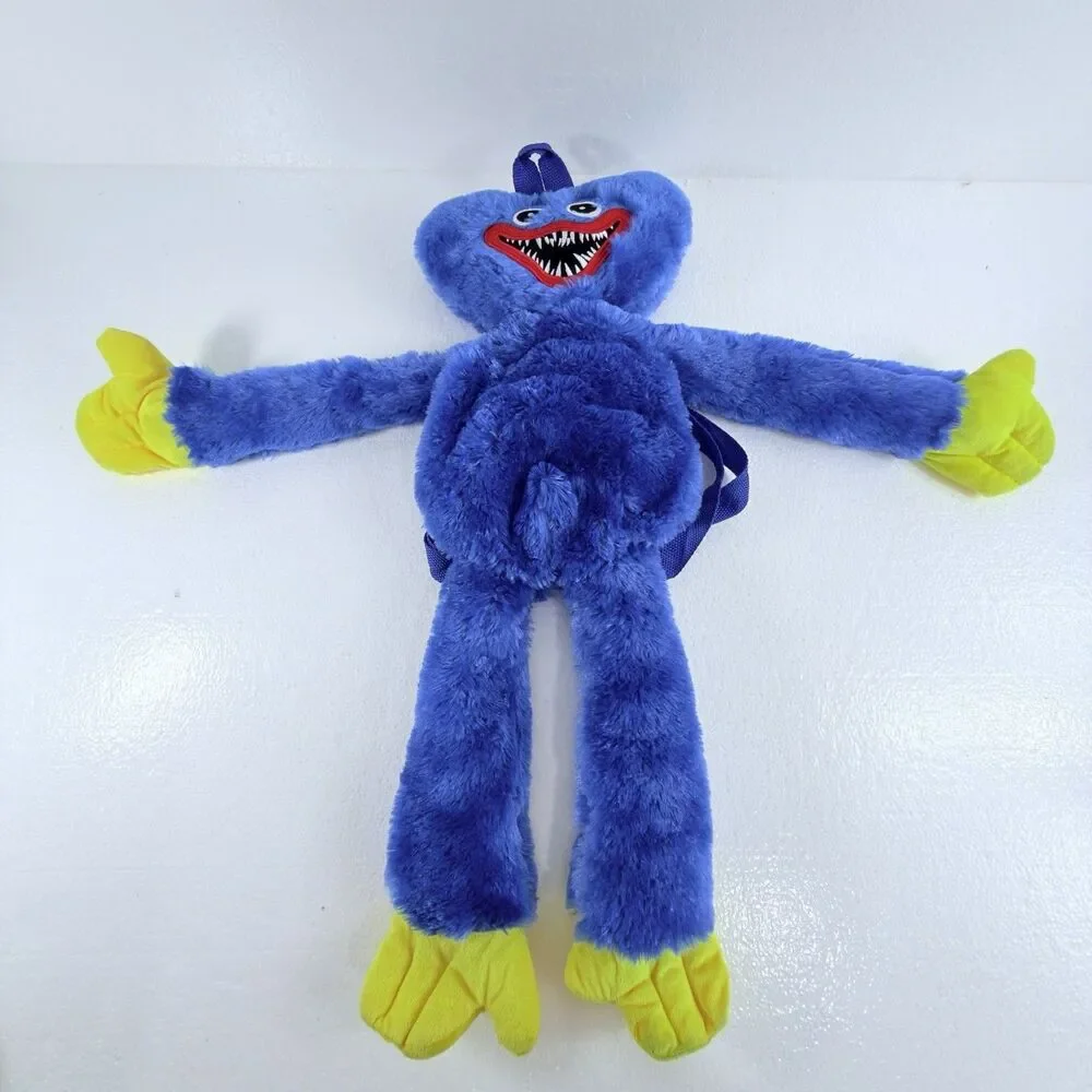 Poppy Playtime Huggy Wuggy Blue Plush Character Backpack Bag Toy Zipper Back